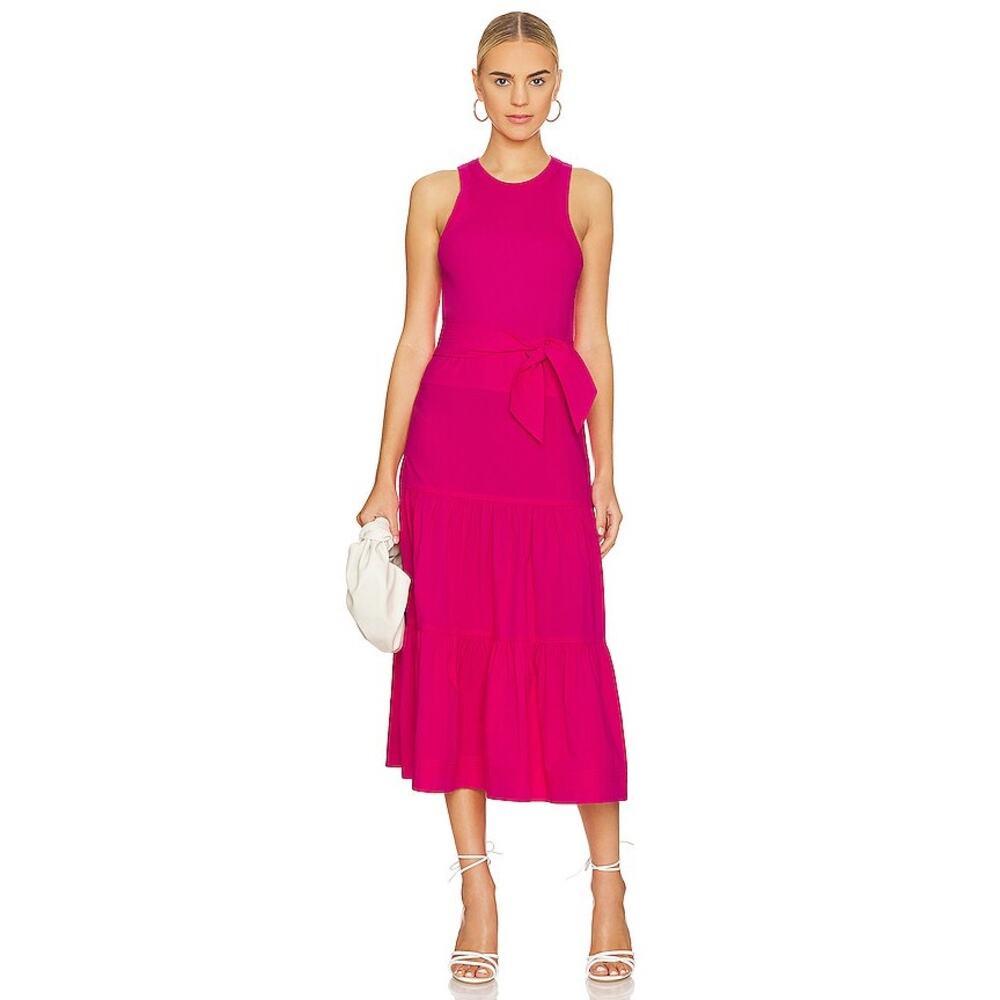 NWT Veronica Beard‎ Austyn Dress Fuchsia Pink Tiered Midi Poplin Small *No Belt* - Picture 10 of 10